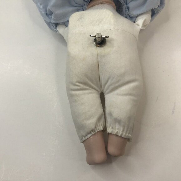 Vintage Wind Up Moving Baby Doll Blue Lace Gown & Hat Pink Bows - Picture 9 of 16